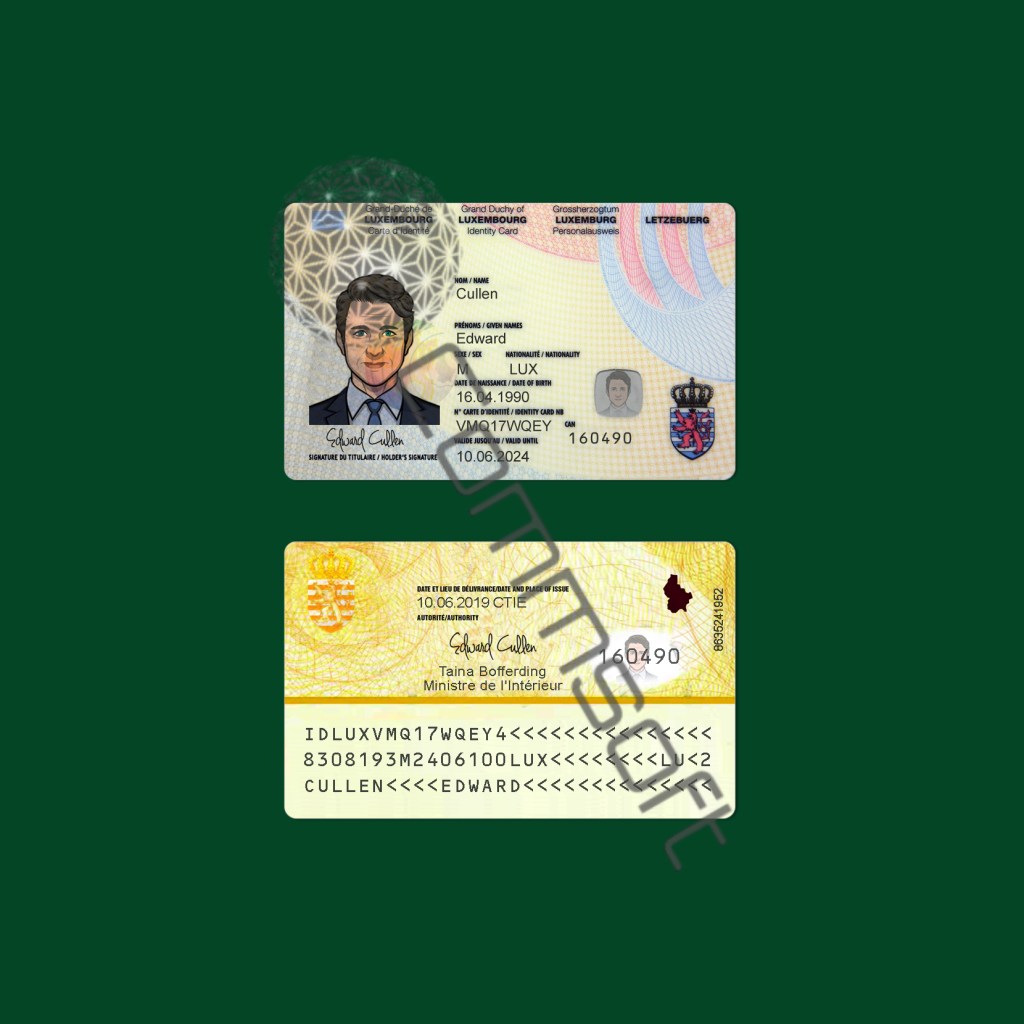 Luxembourg ID Card Template Editable All Fonts Included
